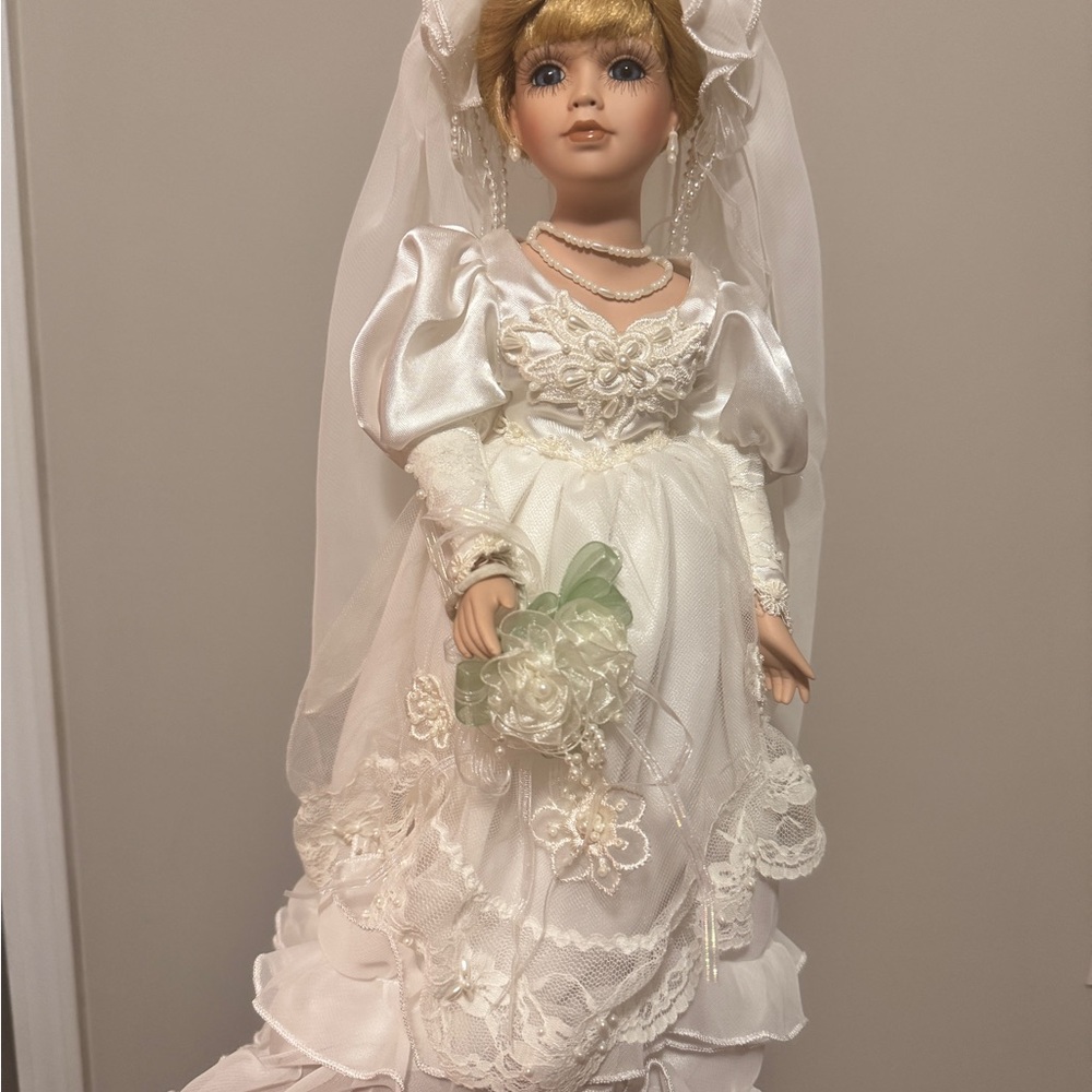 Elegant Bridal Doll with White Gown